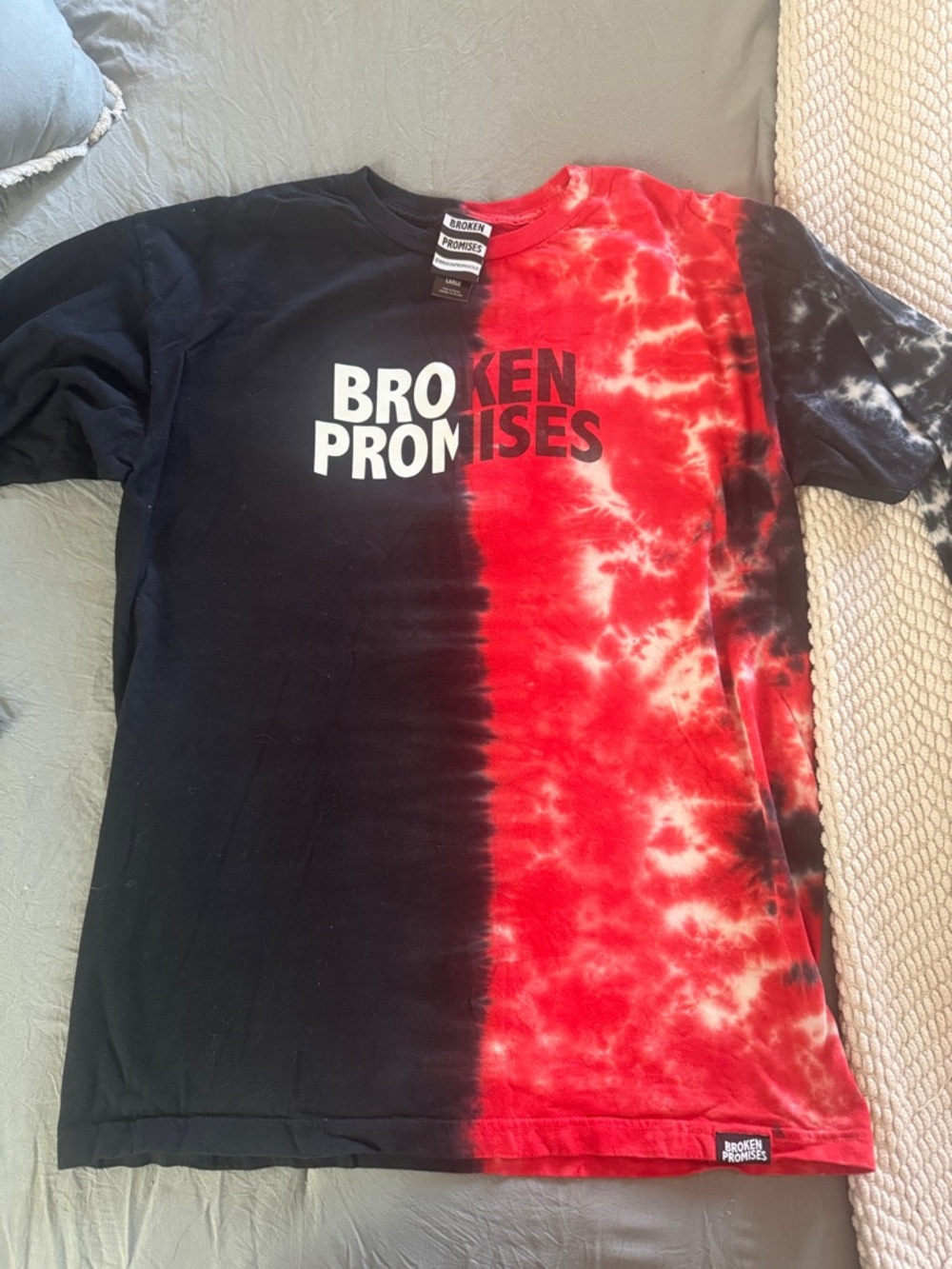 Broken Promises Logo Split Red & Black Tie Dye Long Sleeve T-Shirt.